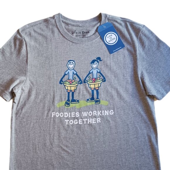 Life Is Good Foodies Working Together Mens Medium T Shirt Gray Short Sleeve - Picture 1 of 8